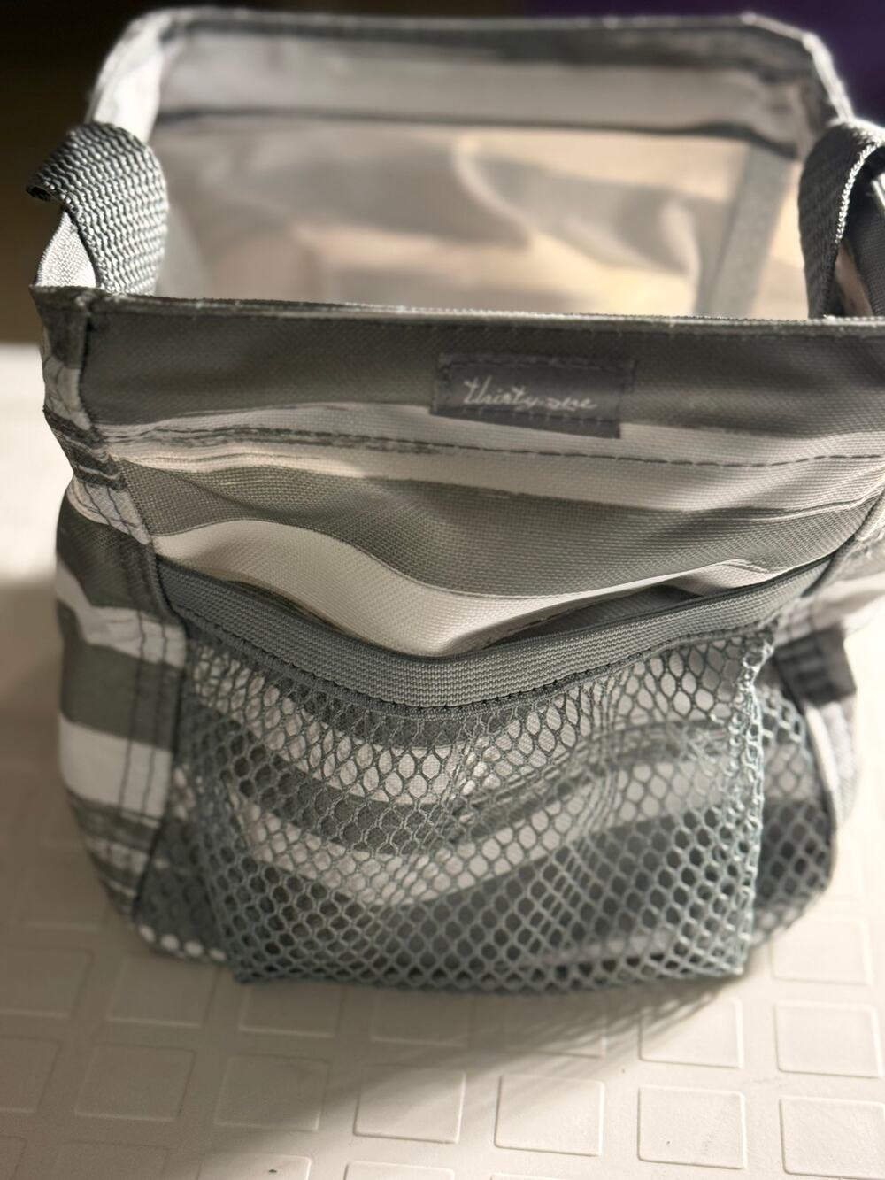 Thirty-One Littles Carry All Caddy 6" Cube Tote Grey White Mini